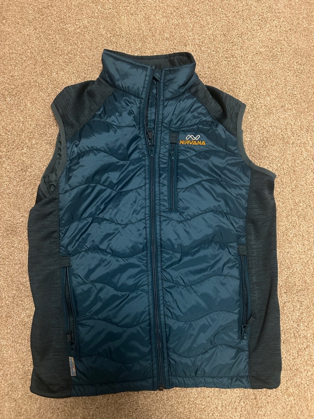 NIRVANA Teal Quilted Hybrid Vest with Charcoal Panels